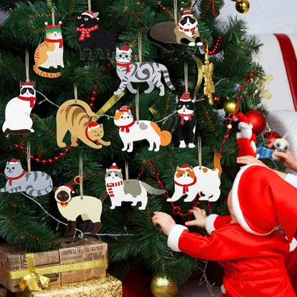 24 Pcs Wooden Cat Christmas Ornaments