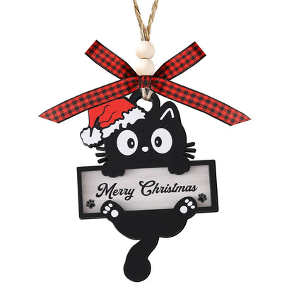 Black 2D Cat Wooden Christmas Decoration