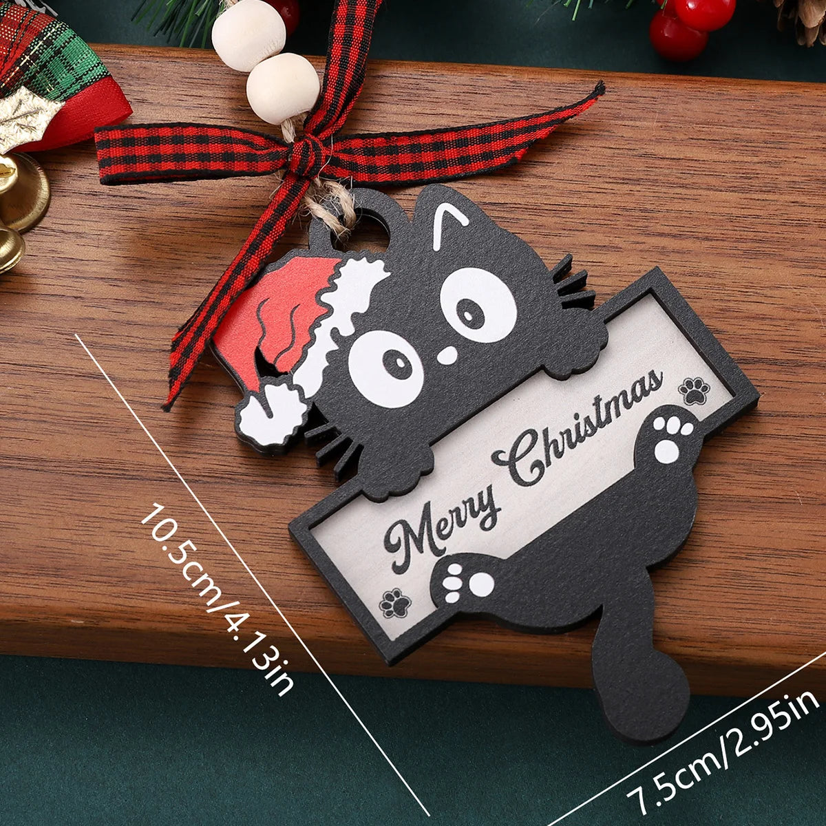 Black 2D Cat Wooden Christmas Decoration