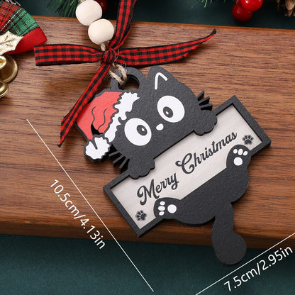 Black 2D Cat Wooden Christmas Decoration