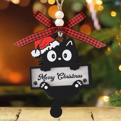 Black 2D Cat Wooden Christmas Decoration