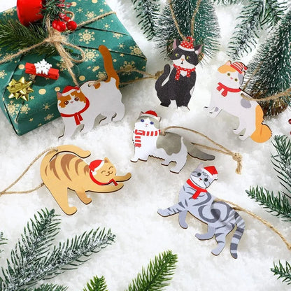 24 Pcs Wooden Cat Christmas Ornaments