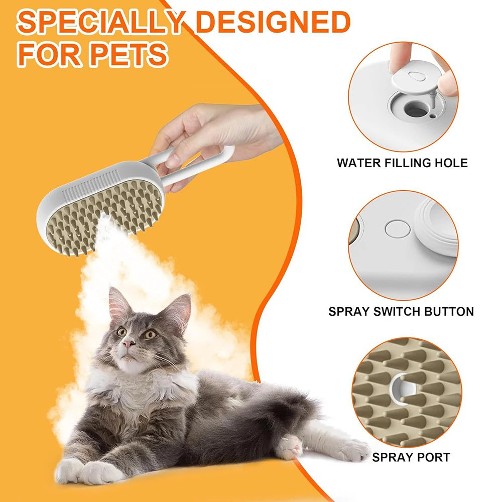 Steamy Cat/Dog Brush Electric Spray 3 in 1