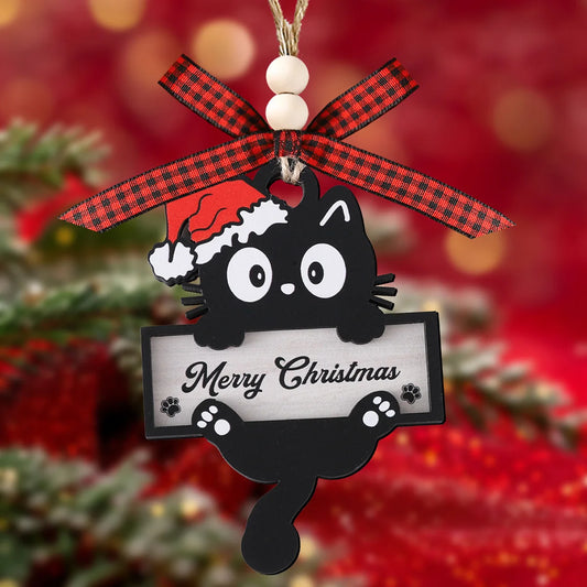 Black 2D Cat Wooden Christmas Decoration