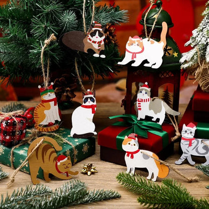 24 Pcs Wooden Cat Christmas Ornaments
