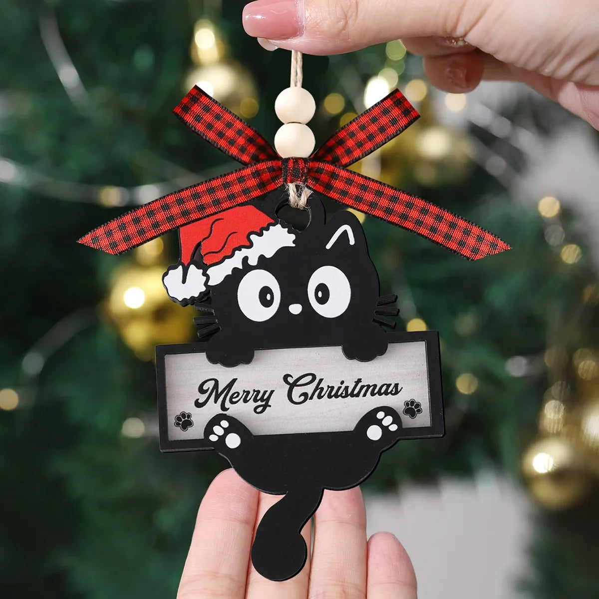 Black 2D Cat Wooden Christmas Decoration